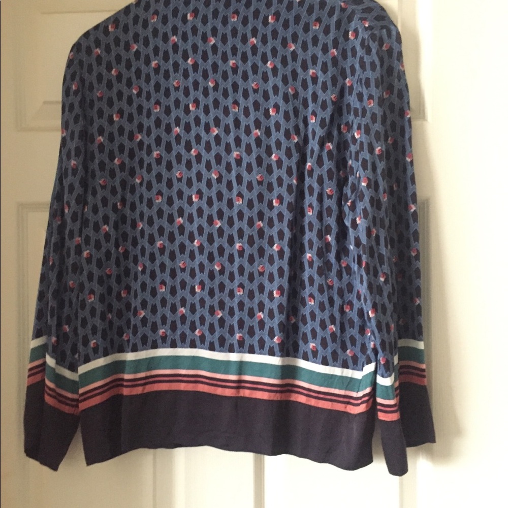 Maje Blue Multi-Spot Silk Blouse with Stripe Trim - Picture 9 of 13
